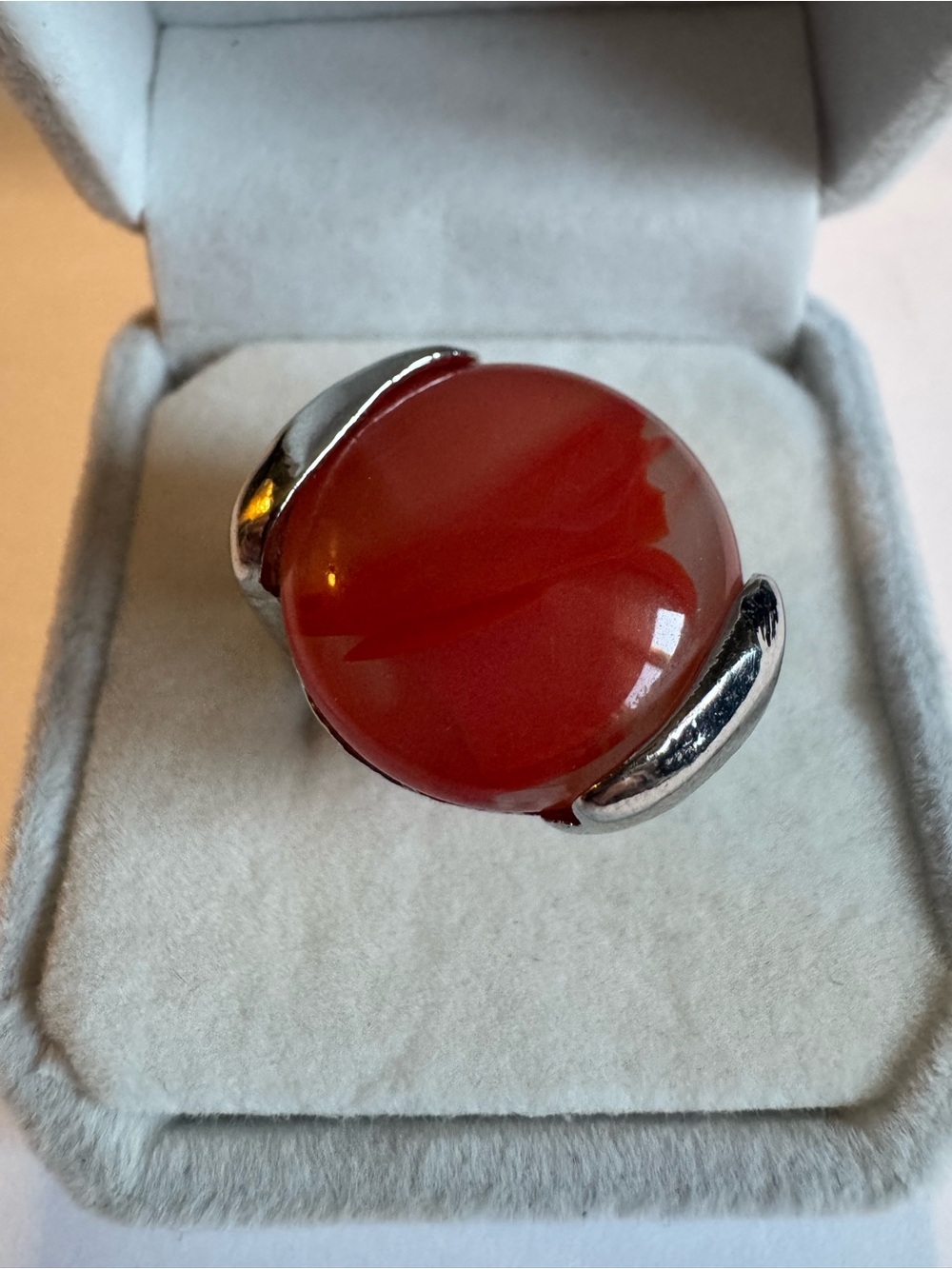 Modernist Electroplated Faux Red Carnelian Agate Statement Ring Size 18 see pics